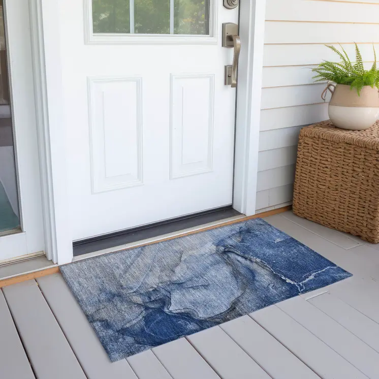 2' X 3' Navy Blue Abstract Washable Non Skid Indoor Outdoor Area Rug