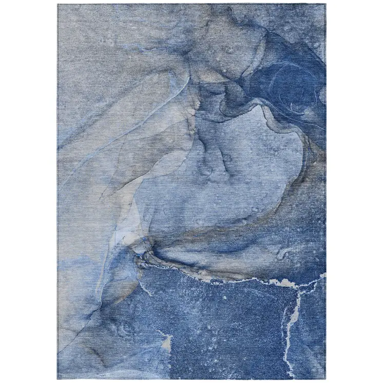10' X 14' Navy Blue Abstract Washable Non Skid Indoor Outdoor Area Rug