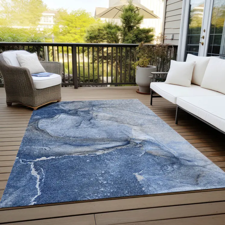 10' X 14' Navy Blue Abstract Washable Non Skid Indoor Outdoor Area Rug