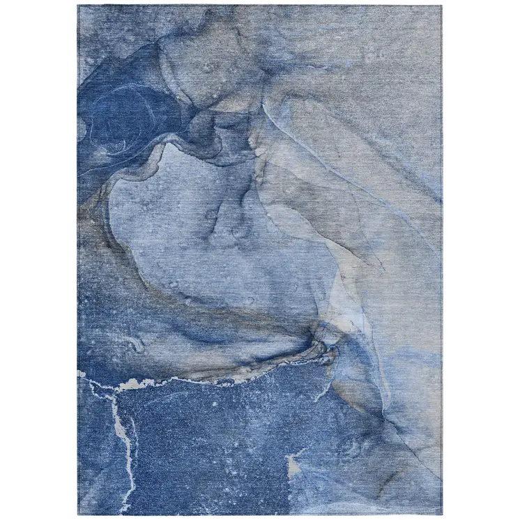 10' X 14' Navy Blue Abstract Washable Non Skid Indoor Outdoor Area Rug