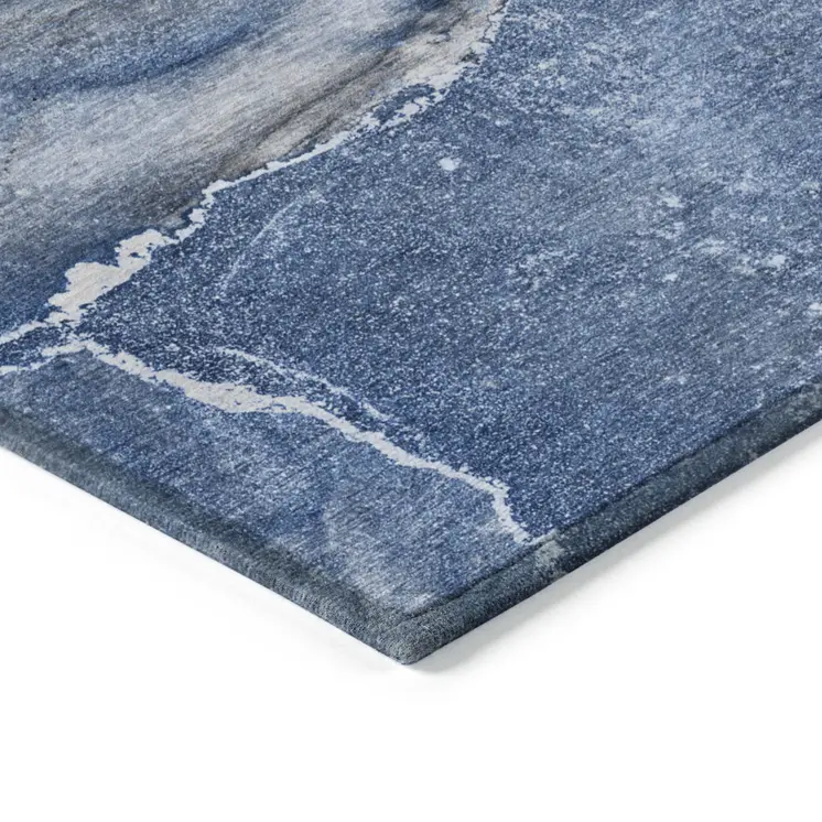 10' X 14' Navy Blue Abstract Washable Non Skid Indoor Outdoor Area Rug