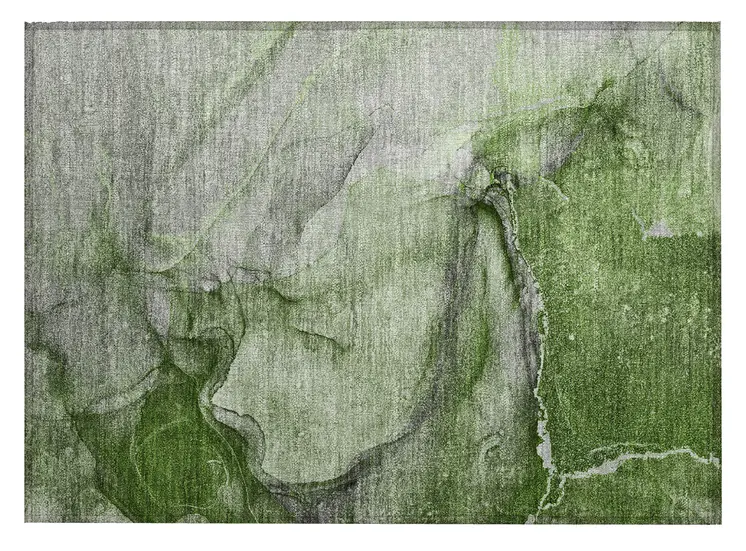 2' X 3' Olive Green Abstract Washable Non Skid Indoor Outdoor Area Rug