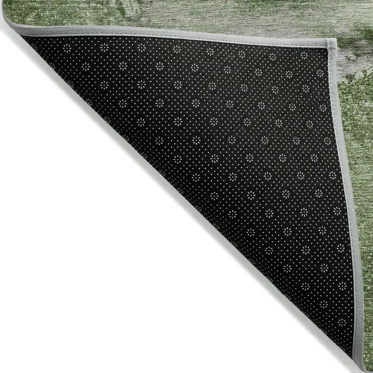 2' X 3' Olive Green Abstract Washable Non Skid Indoor Outdoor Area Rug