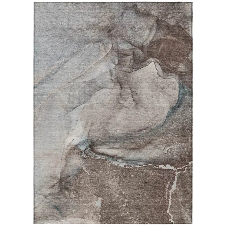 3' X 5' Taupe Abstract Washable Non Skid Indoor Outdoor Area Rug