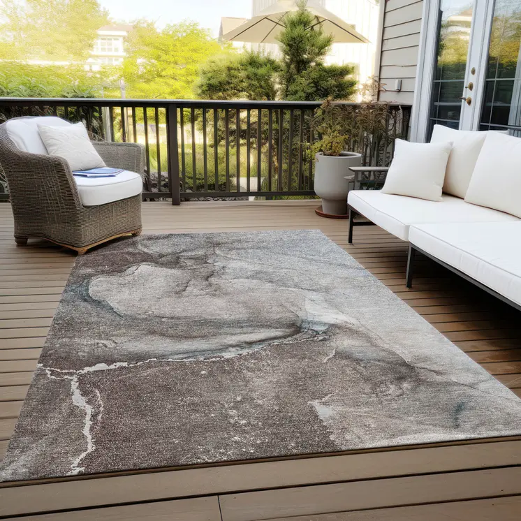 3' X 5' Taupe Abstract Washable Non Skid Indoor Outdoor Area Rug