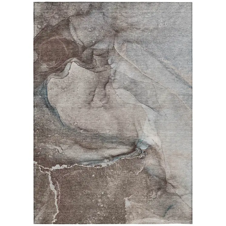 3' X 5' Taupe Abstract Washable Non Skid Indoor Outdoor Area Rug