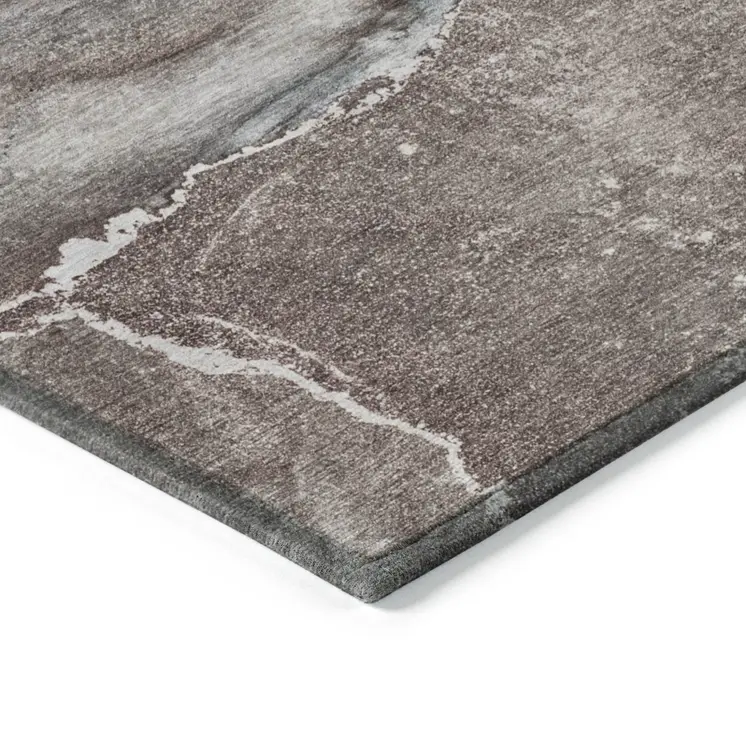 3' X 5' Taupe Abstract Washable Non Skid Indoor Outdoor Area Rug