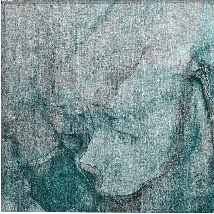 2' X 3' Teal Abstract Washable Non Skid Indoor Outdoor Area Rug