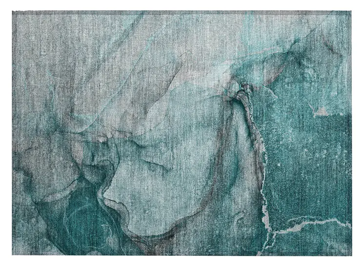 2' X 3' Teal Abstract Washable Non Skid Indoor Outdoor Area Rug