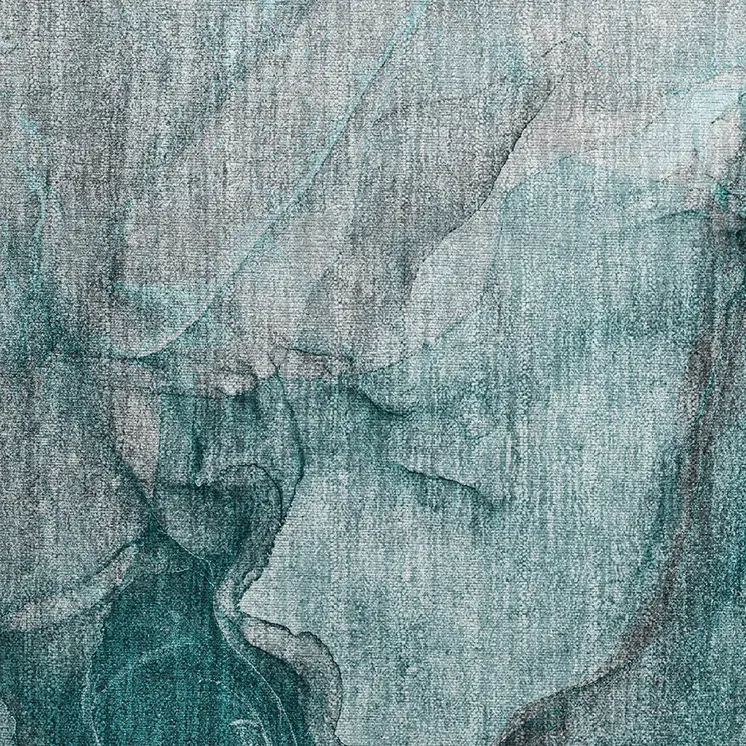 2' X 3' Teal Abstract Washable Non Skid Indoor Outdoor Area Rug