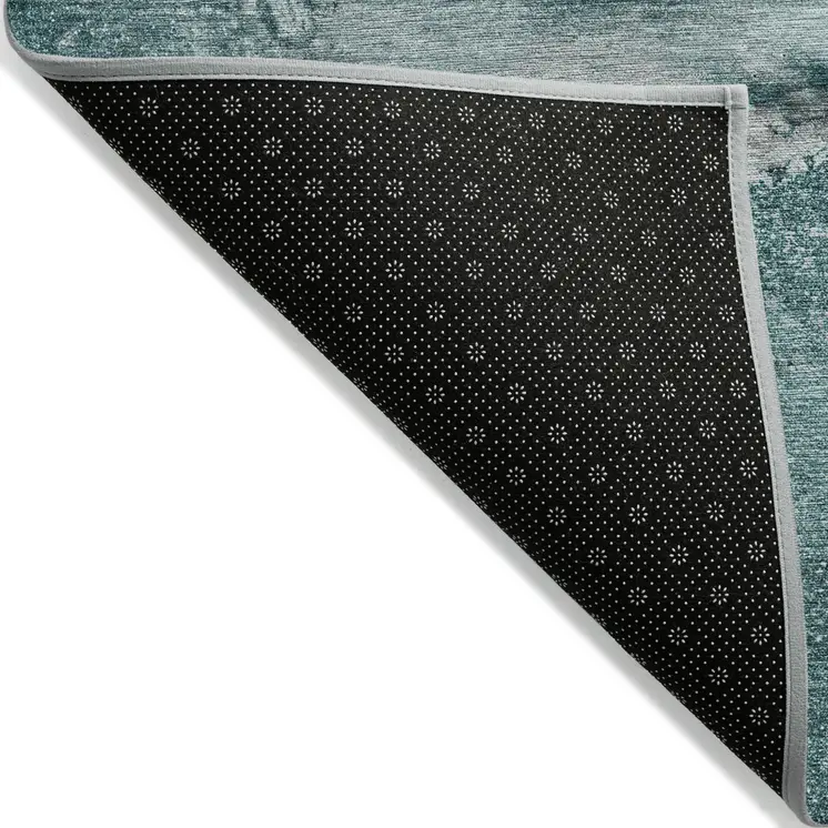 3' X 5' Teal Abstract Washable Non Skid Indoor Outdoor Area Rug