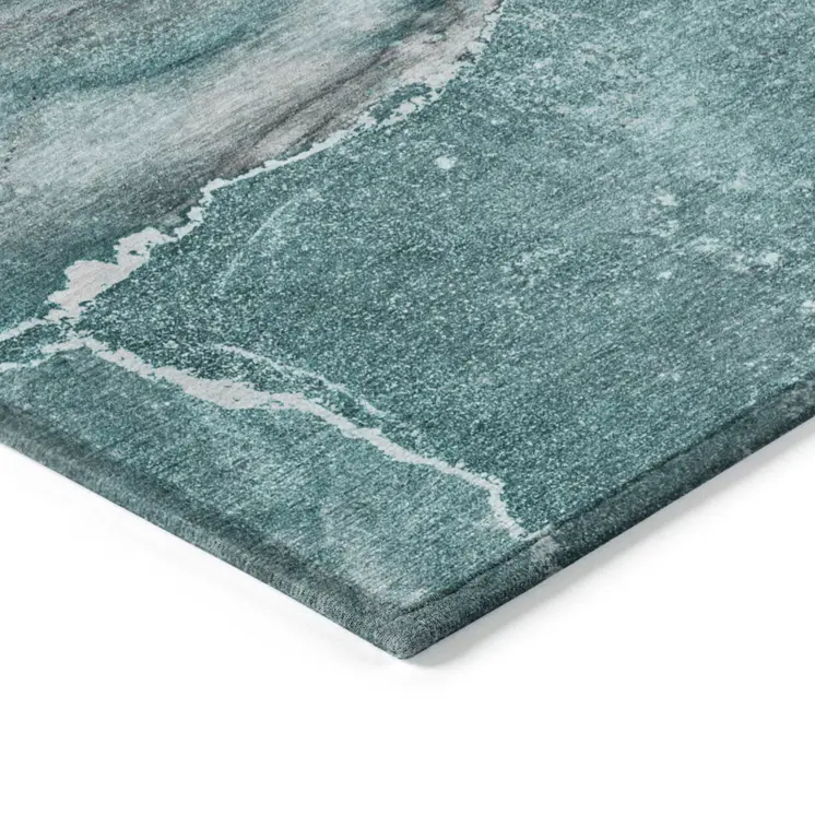 5' X 8' Teal Abstract Washable Non Skid Indoor Outdoor Area Rug