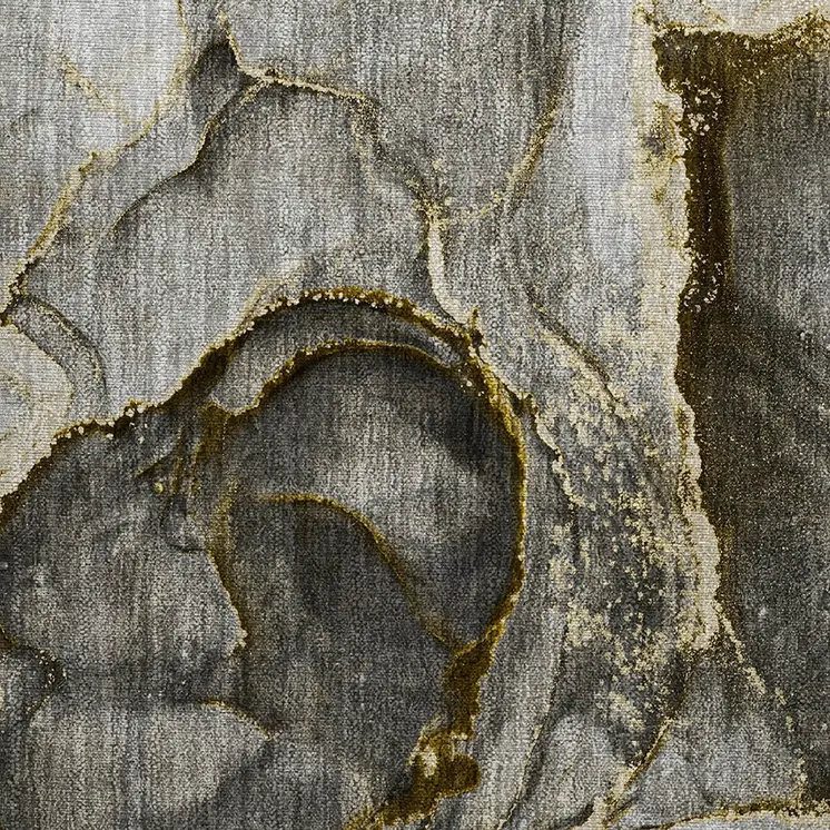 2' X 3' Gray and Gold Abstract Washable Non Skid Indoor Outdoor Area Rug