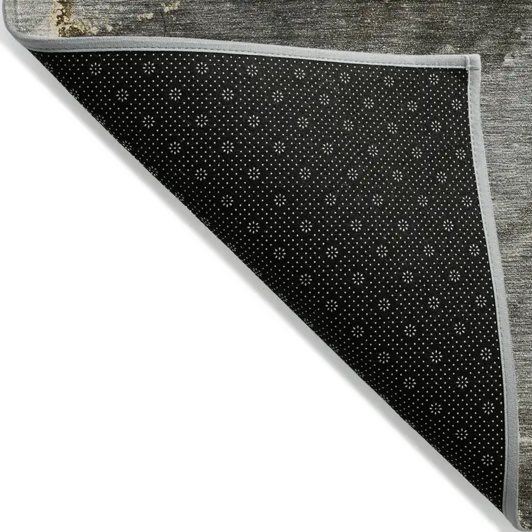 8' Round Gray and Gold Round Abstract Washable Non Skid Indoor Outdoor Area Rug