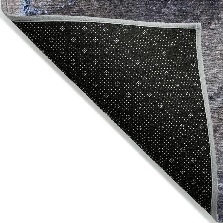 8' Runner Navy Blue Abstract Washable Non Skid Indoor Outdoor Runner Rug
