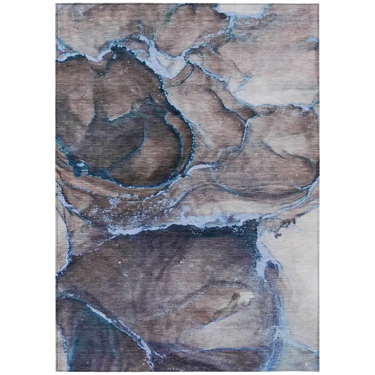 10' X 14' Navy Blue Abstract Washable Non Skid Indoor Outdoor Area Rug