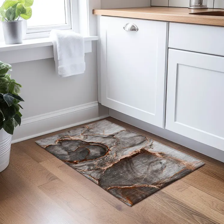 2' X 3' Peach Abstract Washable Non Skid Indoor Outdoor Area Rug