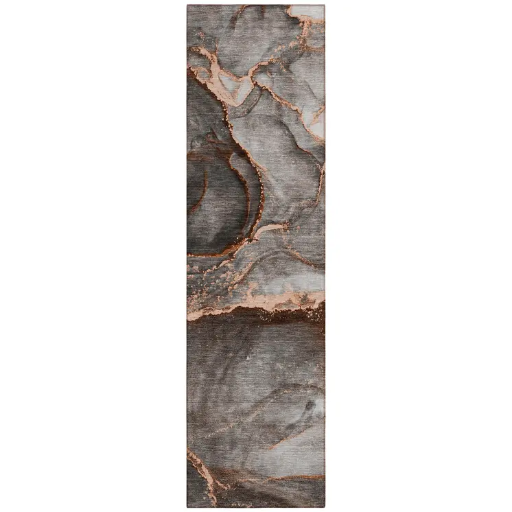 8' Runner Peach Abstract Washable Non Skid Indoor Outdoor Runner Rug
