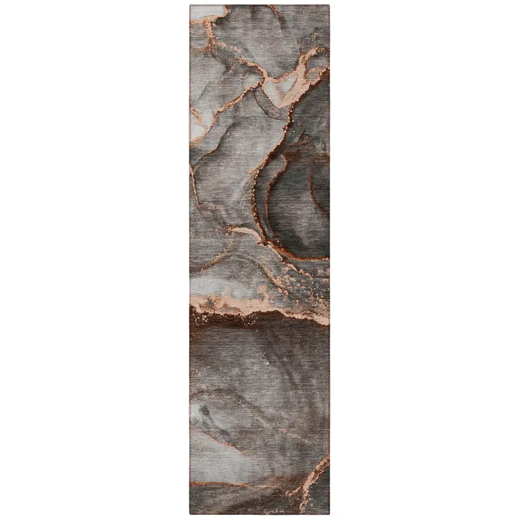 8' Runner Peach Abstract Washable Non Skid Indoor Outdoor Runner Rug