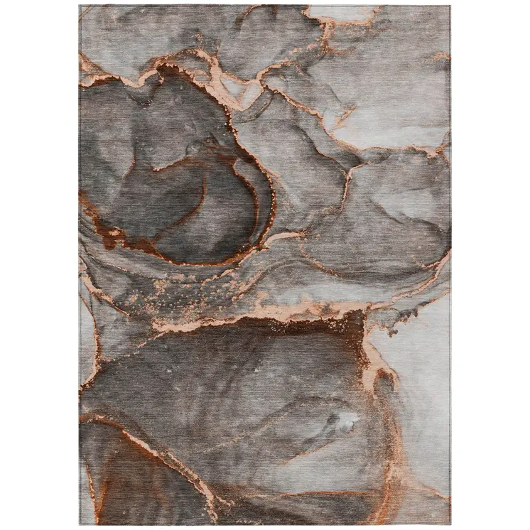 5' X 8' Peach Abstract Washable Non Skid Indoor Outdoor Area Rug