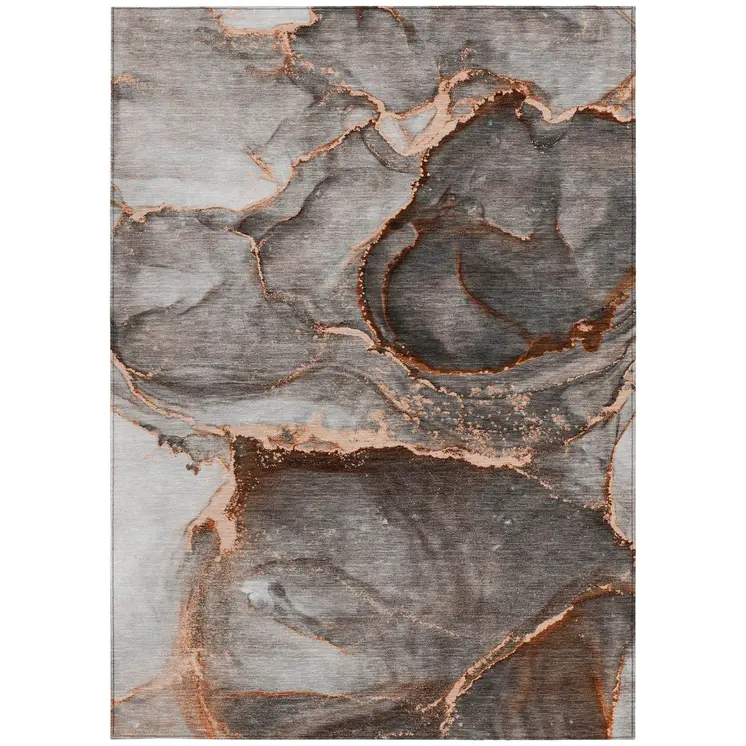 5' X 8' Peach Abstract Washable Non Skid Indoor Outdoor Area Rug