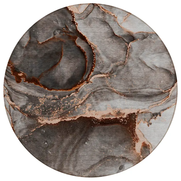 8' Round Peach Round Abstract Washable Non Skid Indoor Outdoor Area Rug