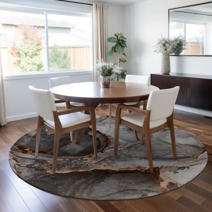 8' Round Peach Round Abstract Washable Non Skid Indoor Outdoor Area Rug