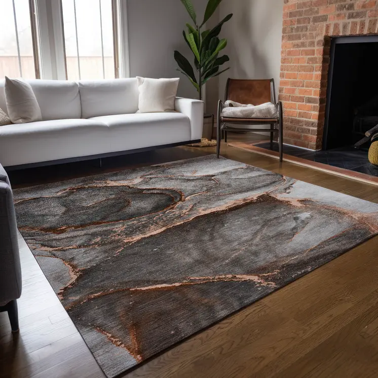 9' X 12' Peach Abstract Washable Indoor Outdoor Area Rug