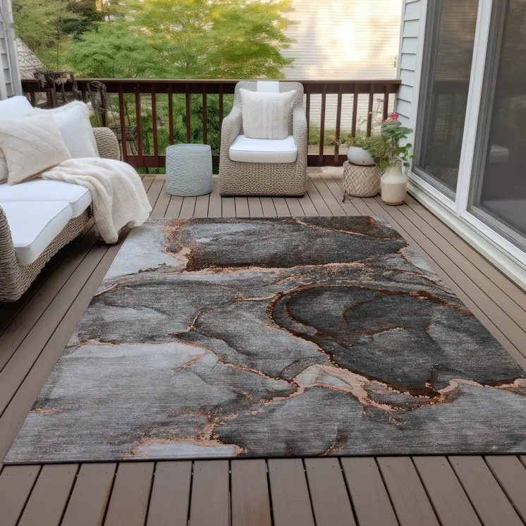 9' X 12' Peach Abstract Washable Indoor Outdoor Area Rug