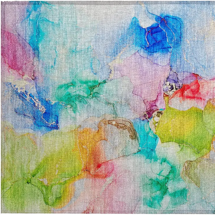 2' X 3' Blue Abstract Washable Non Skid Indoor Outdoor Area Rug