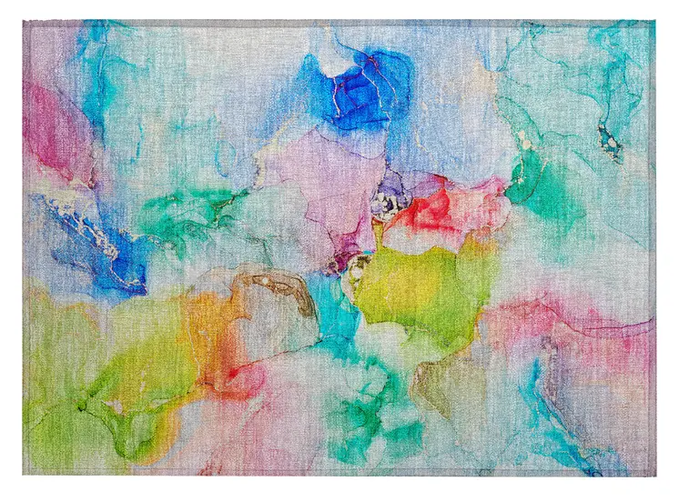 2' X 3' Blue Abstract Washable Non Skid Indoor Outdoor Area Rug