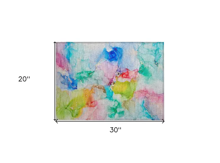 2' X 3' Blue Abstract Washable Non Skid Indoor Outdoor Area Rug