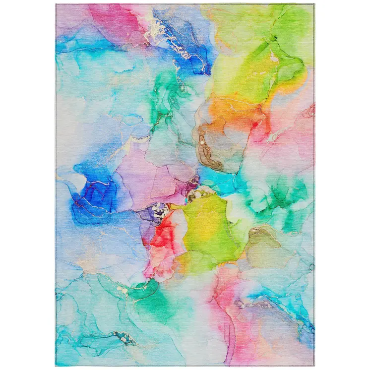 3' X 5' Blue Abstract Washable Non Skid Indoor Outdoor Area Rug