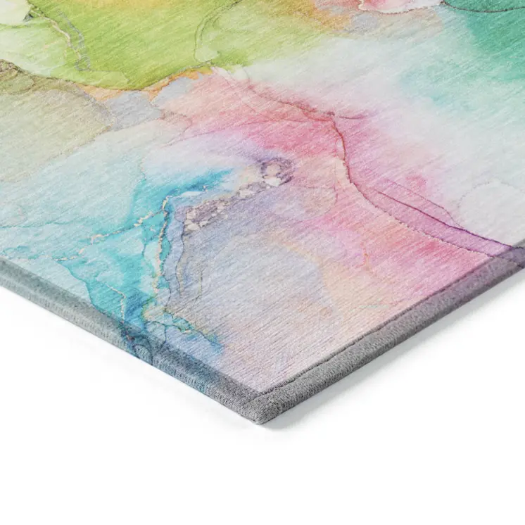9' X 12' Blue Pink and Green Abstract Washable Indoor Outdoor Area Rug