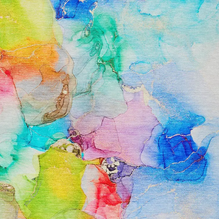 10' X 14' Blue Pink and Green Abstract Washable Indoor Outdoor Area Rug