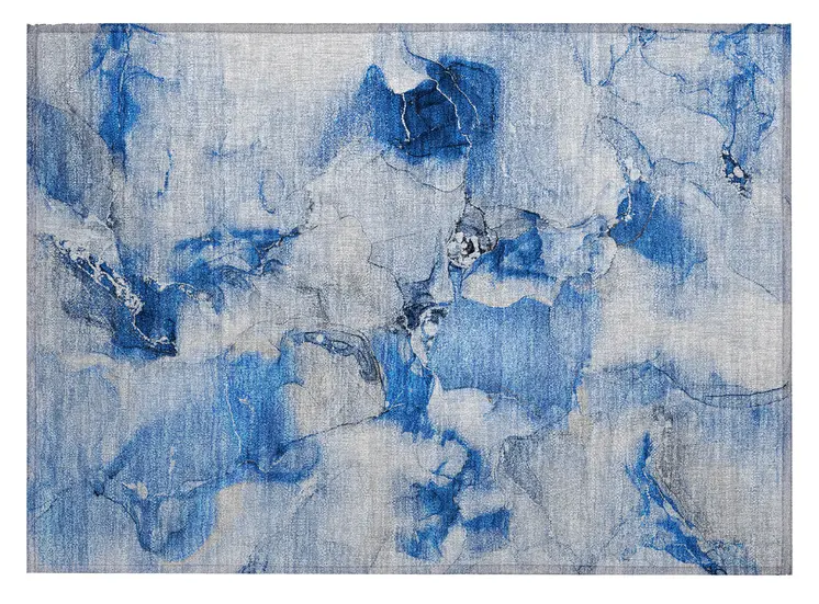 2' X 3' Navy Blue Abstract Washable Indoor Outdoor Area Rug