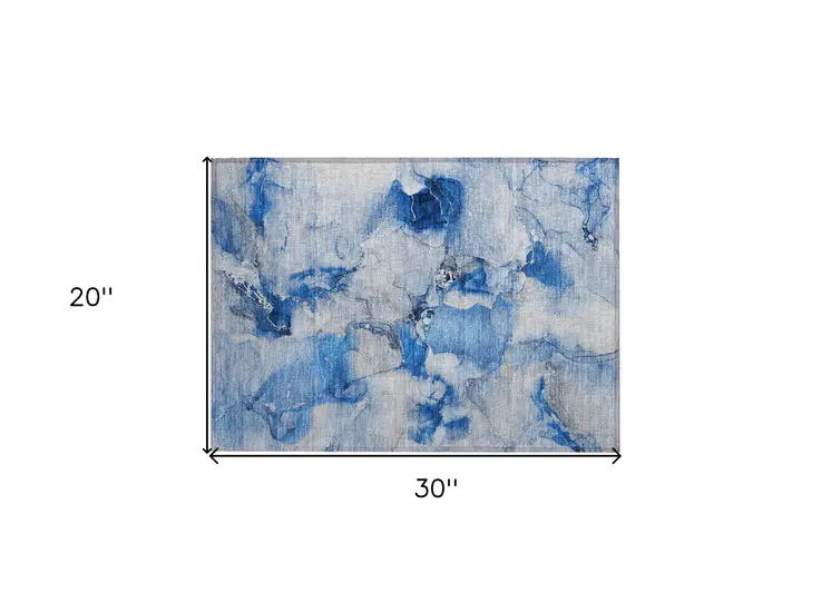 2' X 3' Navy Blue Abstract Washable Indoor Outdoor Area Rug