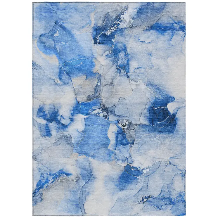 5' X 8' Navy Blue Abstract Washable Indoor Outdoor Area Rug