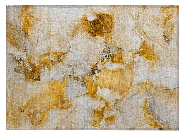 2' X 3' Orange and Ivory Abstract Washable Indoor Outdoor Area Rug