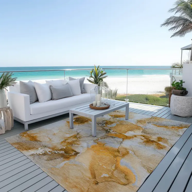 3' X 5' Orange and Ivory Abstract Washable Indoor Outdoor Area Rug
