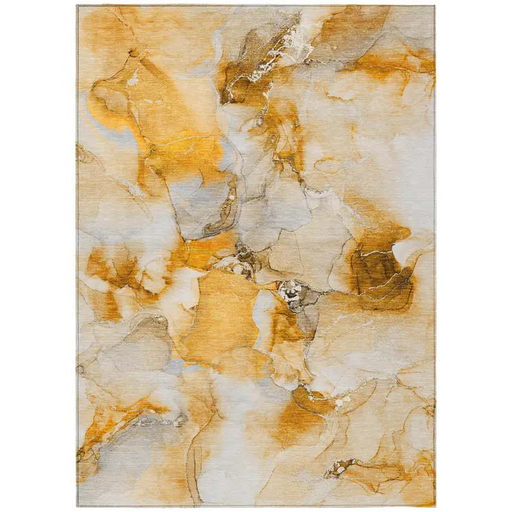 5' X 8' Orange and Ivory Abstract Washable Indoor Outdoor Area Rug