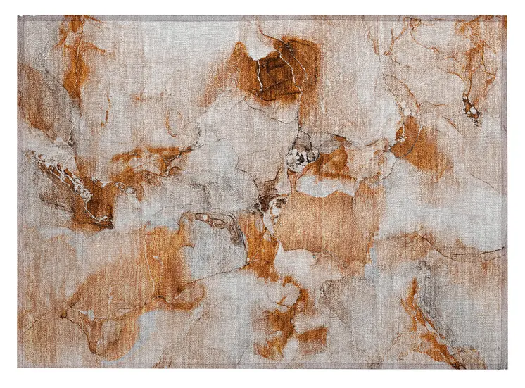 2' X 3' Orange and Ivory Abstract Washable Indoor Outdoor Area Rug