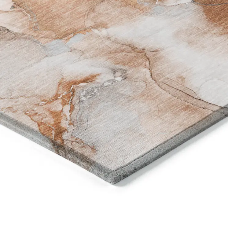 9' X 12' Orange and Ivory Abstract Washable Non Skid Indoor Outdoor Area Rug
