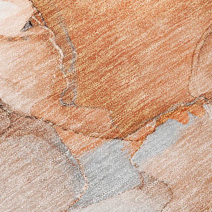 9' X 12' Orange and Ivory Abstract Washable Non Skid Indoor Outdoor Area Rug