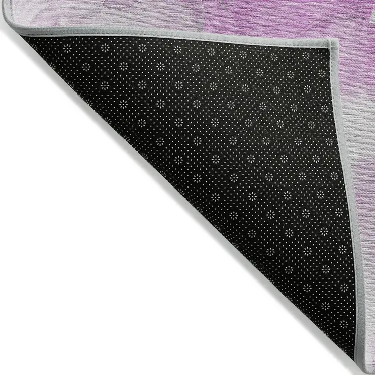 8' Round Pink and Ivory Round Abstract Washable Non Skid Indoor Outdoor Area Rug