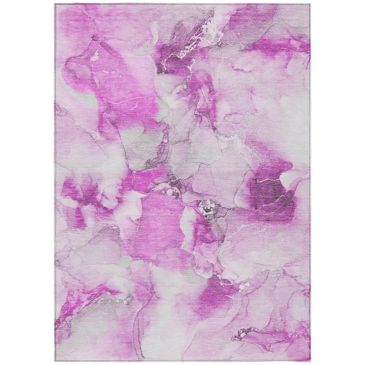 8' X 10' Pink and Ivory Abstract Washable Non Skid Indoor Outdoor Area Rug