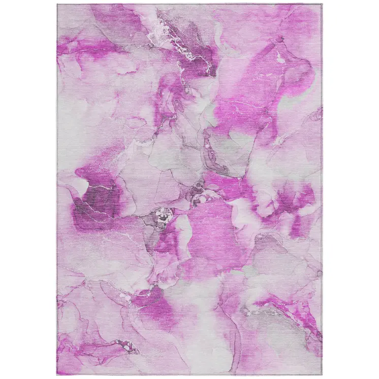 8' X 10' Pink and Ivory Abstract Washable Non Skid Indoor Outdoor Area Rug