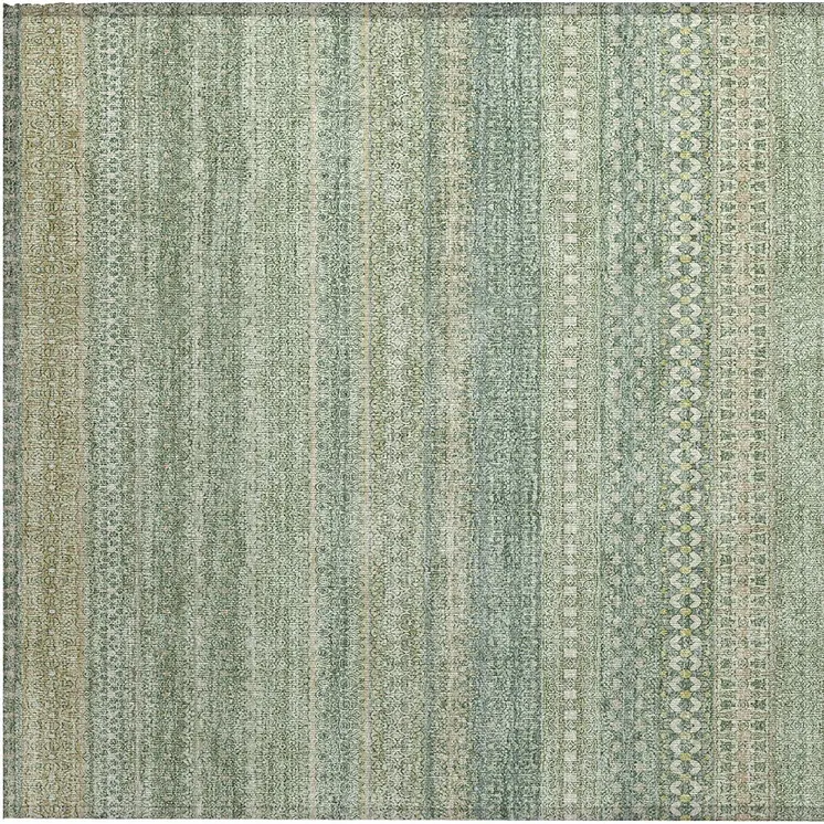 2' X 3' Artichoke Green Striped Washable Non Skid Indoor Outdoor Area Rug