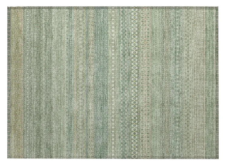2' X 3' Artichoke Green Striped Washable Non Skid Indoor Outdoor Area Rug