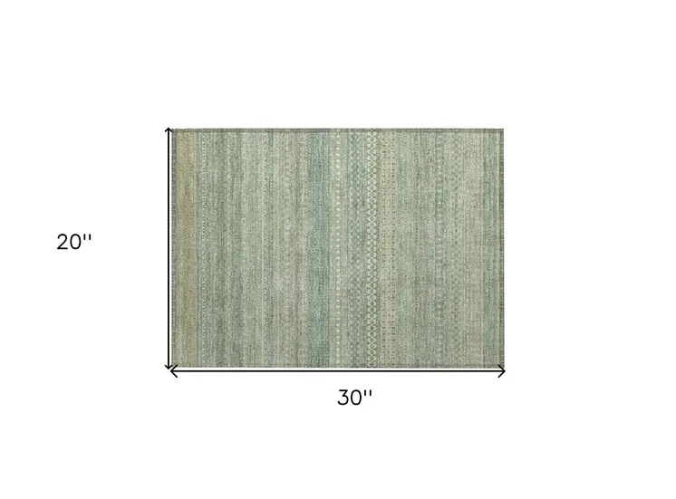 2' X 3' Artichoke Green Striped Washable Non Skid Indoor Outdoor Area Rug